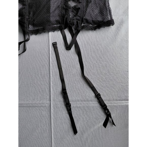 Seven Til Midnight Sheer Bustier Top with Garter Straps 1X/2X Black Bows - Picture 4 of 9